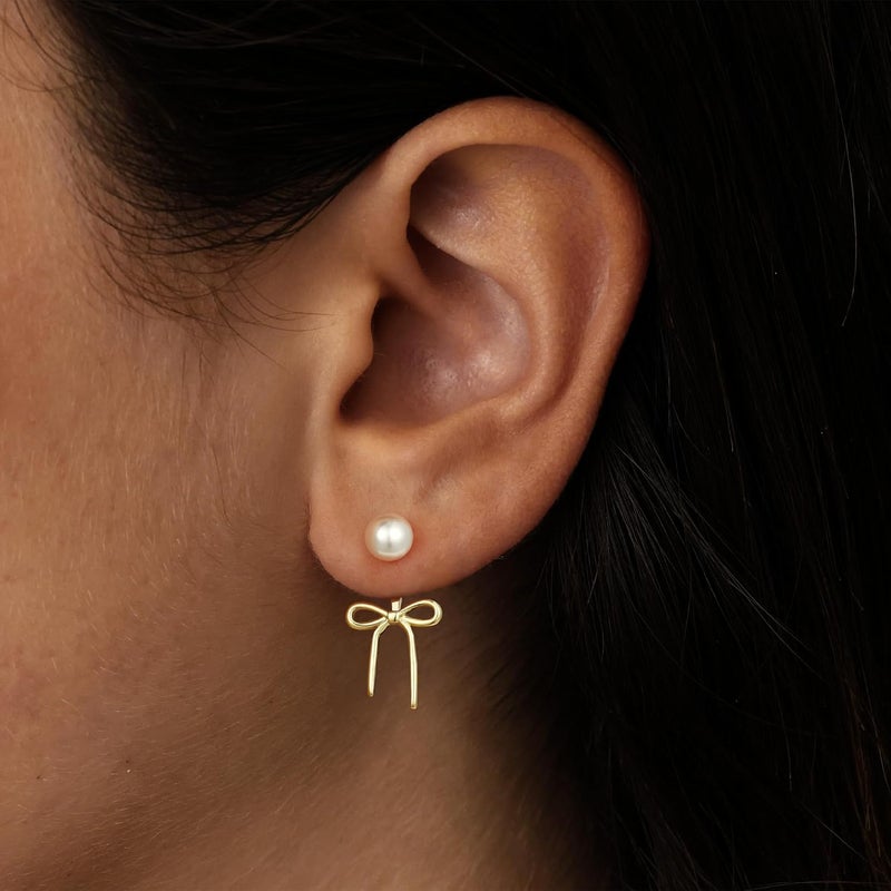 JIAOGE Christmas Gifts for Women Teen Girls Kids - Gold Bow Earrings for Women Jewelry Huggie Hoop Stud Earrings Hypoallergenic CZ Pearl Drop Bow Earring Gifts for Girls Wedding Birthday Gifts - Image 5